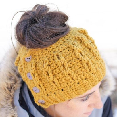 Faux Cabled Bun Beanie