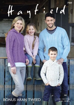 Family Sweaters in Hayfield Bonus Aran Tweed with Wool - 7989 - Downloadable PDF