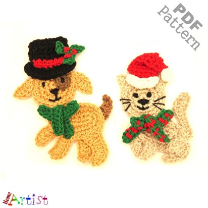 Cat and dog crochet applique