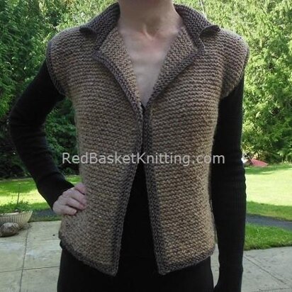 Tweedy Vest - Garter Stitch, Turndown Collar