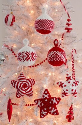 Holiday Stars and Balls Ornaments in Red Heart Soft Solids - LW4401