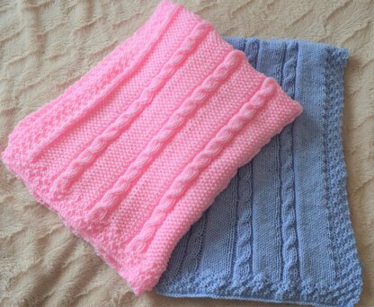 Cable Baby Blankets in two simple designs