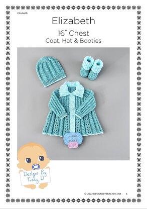 Elizabeth Coat, Hat & Booties 16 inch chest size newborn