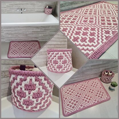 Mosaic crochet rug and basket