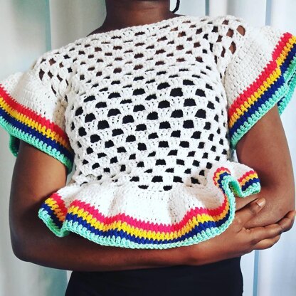 Rainbow Ruffled Mesh Top