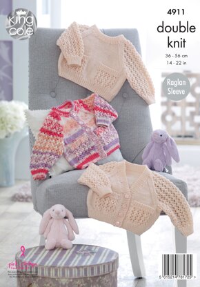 Baby Raglan Cardigans & Sweater in King Cole Cherish & Cherished DK - 4911 - Leaflet