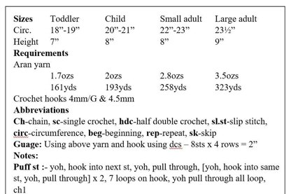 Multi textured hat crochet pattern #481