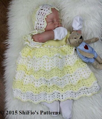 Crochet Pattern baby dress & hat UK & USA Terms #100