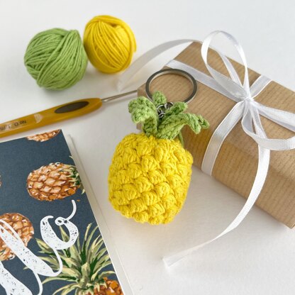 Pineapple crochet keychain pattern Amigurumi toy Bag charm Car mirror hanging decor