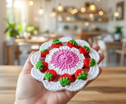 Crochet Strawberry Coaster Pattern PDF + Video Tutorial3