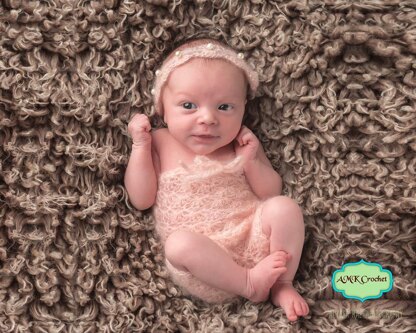 Newborn Lace Romper and Tie Back Headband Photo Prop