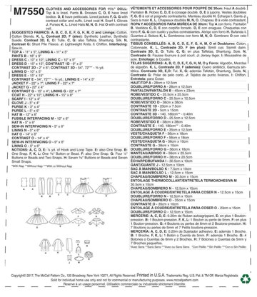 McCall's Retro-Style Clothes and Accessories for 11Â« Doll M7550 - Paper Pattern Size One Size Only