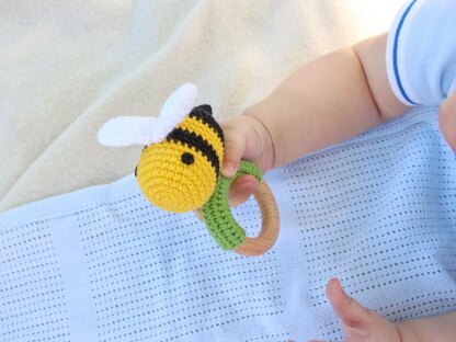 Bee crochet pattern baby rattle toy Amigurumi pattern teether ring
