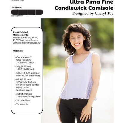 Fine Candlewick Camisole in Cascade Yarns Ultra Pima Fine - FW275 - Downloadable PDF