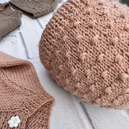 Thalia Baby Cardigan, Hat & Bonnet knitting pattern 0-6mths