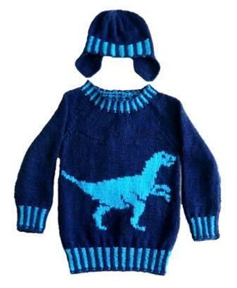 Dinosaur Sweater and Hat - Velociraptor