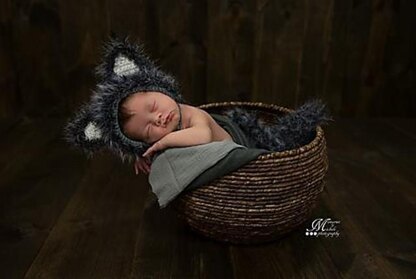 Newborn Fuzzy Wolf Hat and Unattached Tail Prop