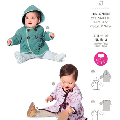 Burda Style Babies' Hooded Jacket, Coat with Tie Bands B9270 - Paper Pattern, Size 1M-3 (56-98)