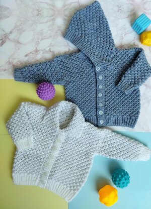 Baby Hooded Jacket Cardigan Bramble Stitch 16 - 24" BB040