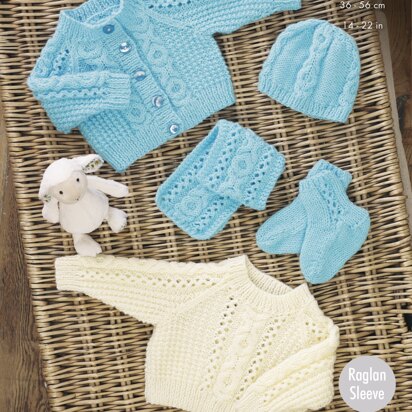 Sweater, Cardigan, Hat, Scarf & Bootees in King Cole Comfort Aran - 4646 - Downloadable PDF