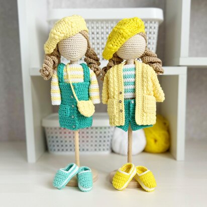 Amigurumi doll, crochet doll, crochet doll clothes, Twins outfit