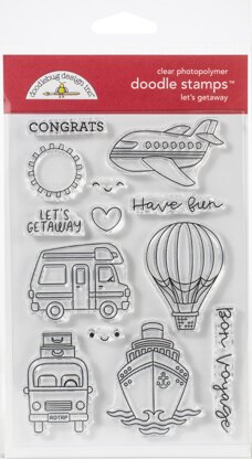 Doodlebug Clear Doodle Stamps - Let's Getaway, I Heart Travel
