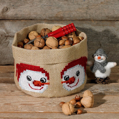 Permin Snowmen Christmas Basket Cross Stitch Kit - 21cm