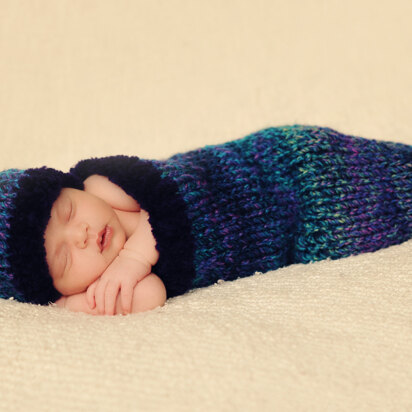 Lullaby and Goodnight Baby Cocoon and Hat Set in Lion Brand Tweed Stripes - L20132B - knitting pattern