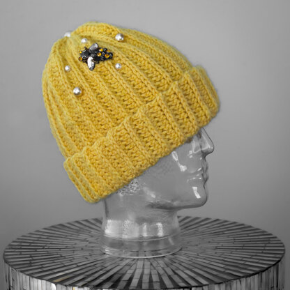Merino Bumble Bee Toque with Rhinestone Bee and Pearls