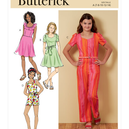 Butterick Girls' Dress, Jumpsuit, Romper and Sash B6888 - Paper Pattern, Size 7-8-10-12-14