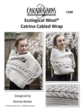 Catrina Cabled Wrap in Cascade Yarns Ecological Wool - C290 - Downloadable PDF