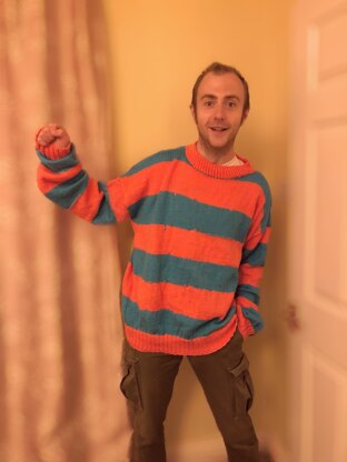 James’ stripey slouchy jumper