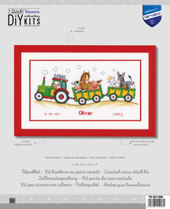 Vervaco Tractor Birth Sampler Cross Stitch Kit - 36cm x 19cm