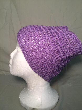 Crocheted Purple Spiral Messy Bun Hat