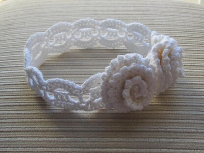 White Crochet Headband with Two Roses