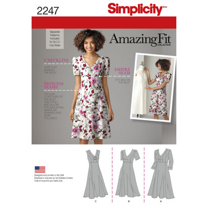Simplicity Women's and Plus Size Amazing Fit dress for B, C, D cup sizes/C, D, DD cup sizes 2247 - Sewing Pattern