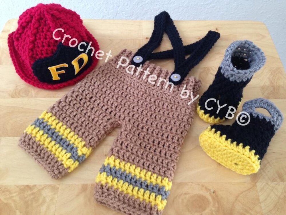 Newborn Firefighter Hat Pants Boots Crochet pattern by Caryn