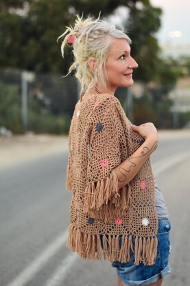 Style Traveler crochet cardigan with fringe