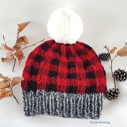 Plaid beanie hat - knitting pattern