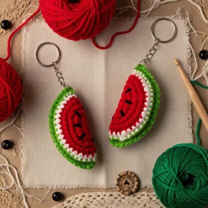 Crochet Watermelon Keychain Pattern PDF + Video Tutorial