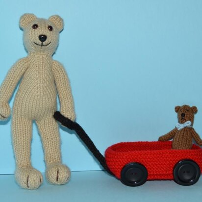 Tessa Teddy With Little Red Wagon - knitting pattern