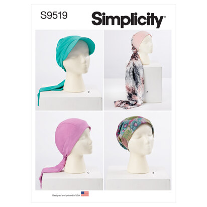 Simplicity Head Wraps and Hats S9519 - Paper Pattern, Size A (XS-S-M-L)