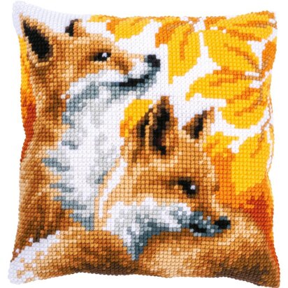 Vervaco Cushion Kit Foxes In Autumn Cross Stitch Kit - 40 x 40 cm / 16in x 16in