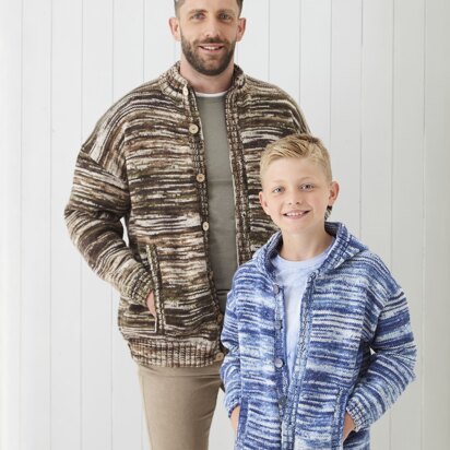 Boys and Mens stand up neck and hooded Cardigans knitted in King Cole Camouflage DK - P6080 - Leaflet