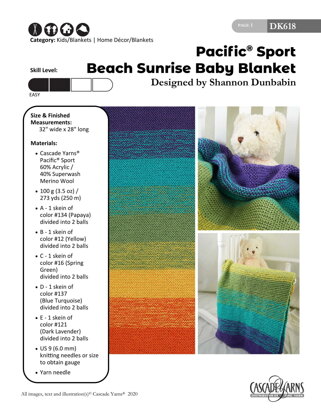 Pacific Sport Beach Sunrise Baby Blanket in Cascade Yarns - DK618 - Downloadable PDF