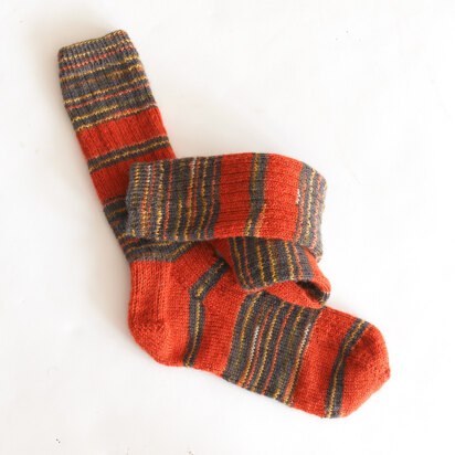 Striped Ribbed Socks in Lion Brand Sock Ease - L10503 - knitting pattern