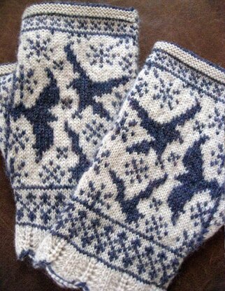 Ravens in Snow Fingerless Mitts