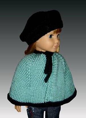 Knitting pattern. Fits American Girl Doll. Cape and Beret, 18 inch