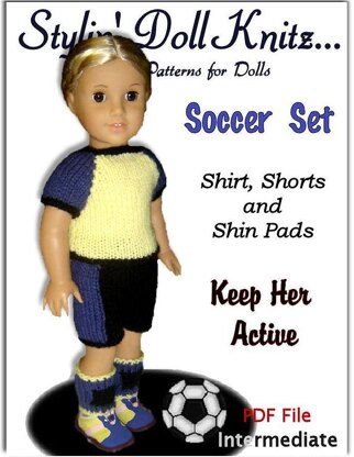 Doll clothes pattern.(knit) Fits American Girl Doll. Soccer Set 023