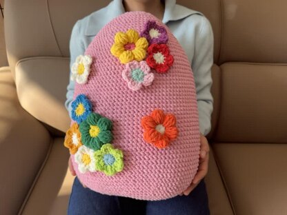 Egg Pillow with 3D Flowers